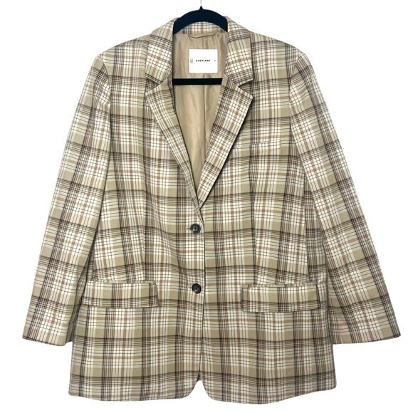 Everlane The Oversized Blazer in Buttersmooth Pale Khaki Plaid Women's Size 14 - Picture 2 of 10
